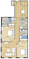 2 Bed2 Bath 1140sf Floor Plan 2 Bed2 Bath Den 1140sf Floor Plan at Clayborne Apartments, Alexandria, VA, 22314